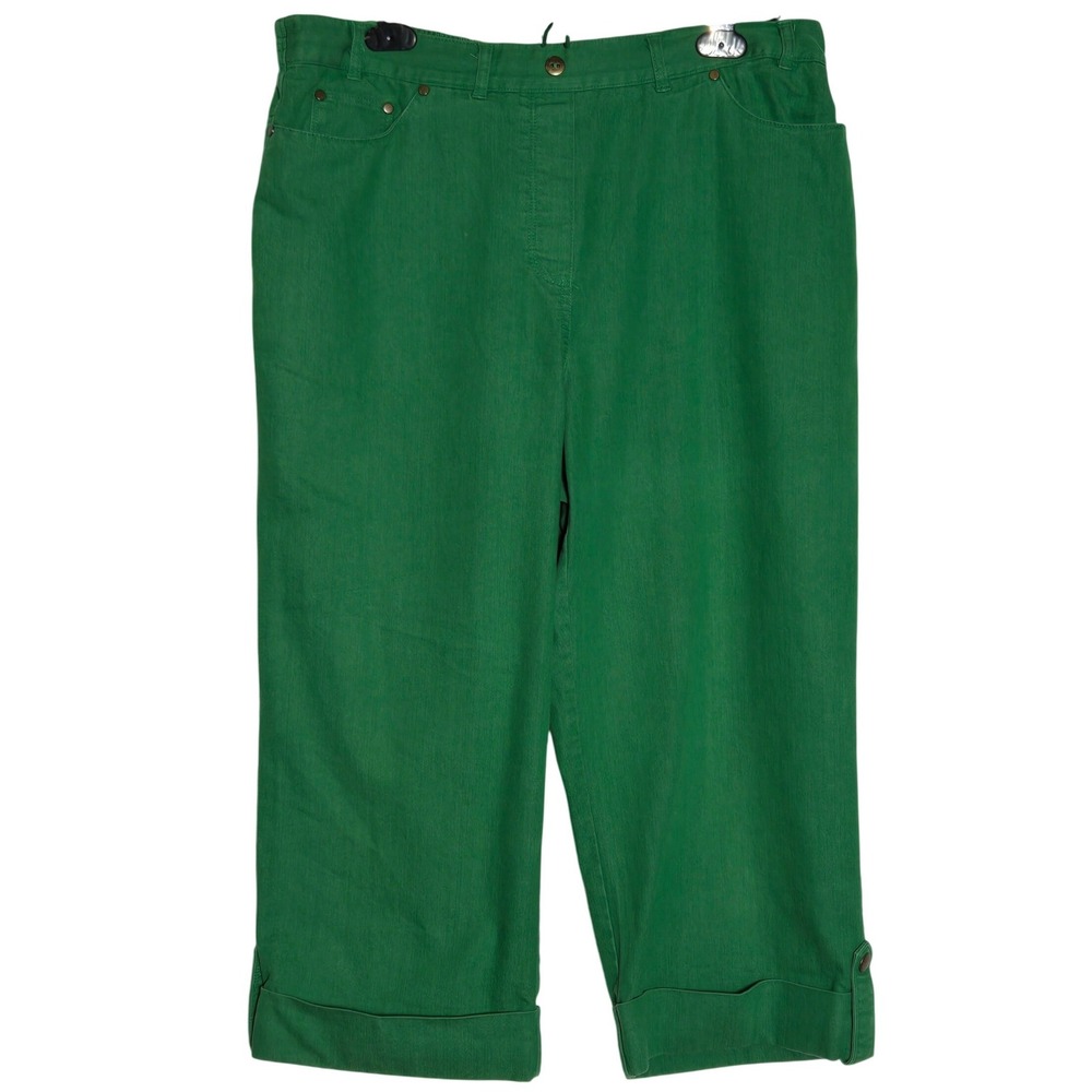 Alfred Dunner Green Cuffed Capri Pull On Pants 12 Bright Stretch Comfort Coastal